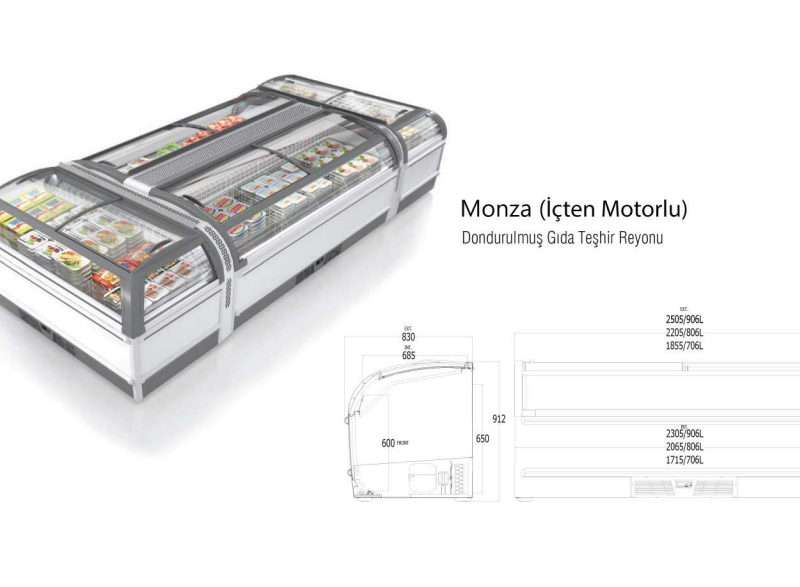 Monza İçten Motorlu Dondurulmuş Gıda Teşhir Reyonu